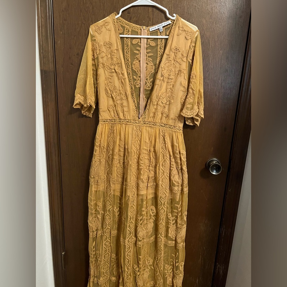 Mustard yellow lace maxi dress